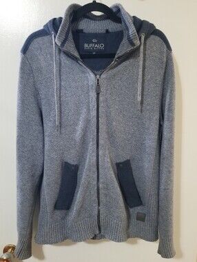 Buffalo David Bitton Knit Zip Hoodie Sweater Blue LG